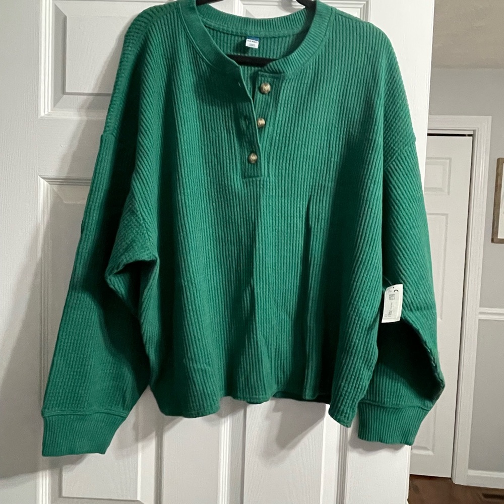 Green Ribbed Henley Sweater - Women NWT